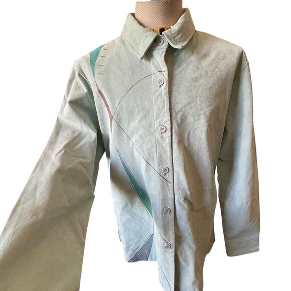 Vintage Suede Artsy Coat XL Genuine Leather Boho Y2K 90s Jacket Long - Picture 9 of 16